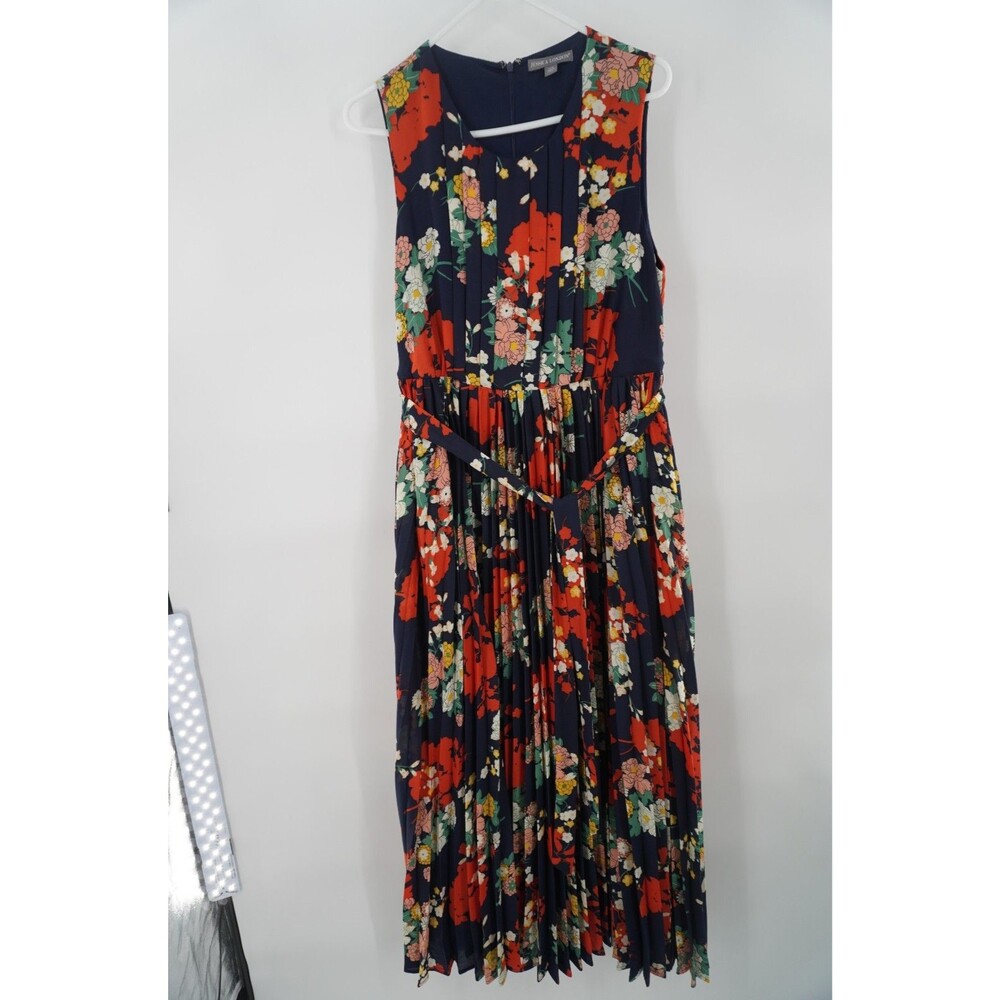 Jessica London Plus Size Pleated Maxi Dress Navy Orange Floral Sleeveless Sz 14W
